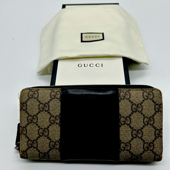 Gucci Supreme long canvas and leather black and tan wallet. Box and dust bag - Picture 1 of 8